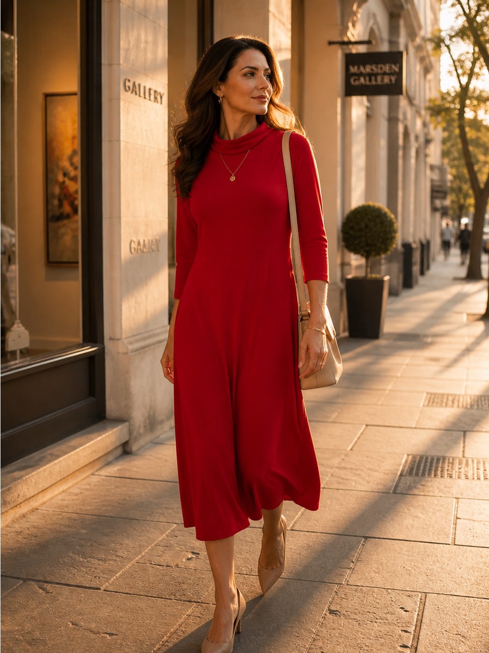 NWT Bryn Walker Red Bamboo Organic Cotton Midi Dress M Made USA